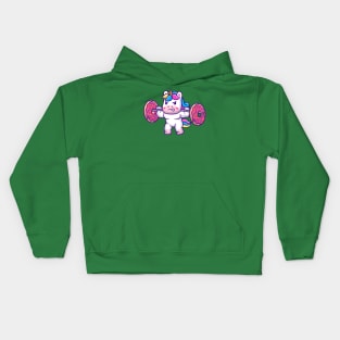 Cute Unicorn Lifting Donut Barbell Cartoon Kids Hoodie